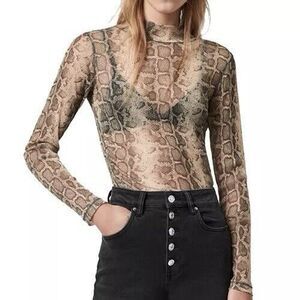 Allsaints Francesco Snake Print Top Animal Print Blouse Sheer  Womens Size 4